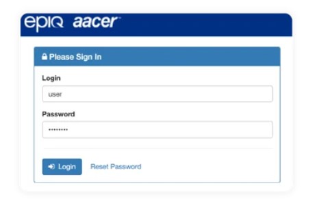 Epiq AACER - Pacer Alternative - Login screen