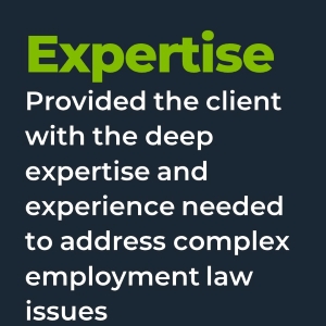 Expertise. Provided the client with the deep expertise and experience needed to address complex employment law issues.