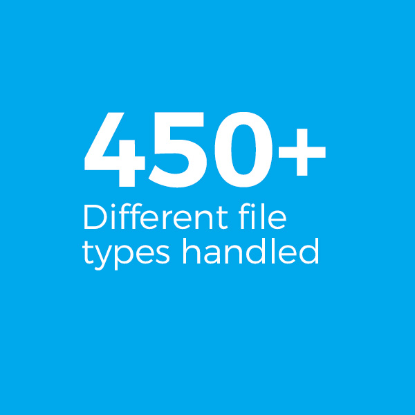 450+ different file types handled