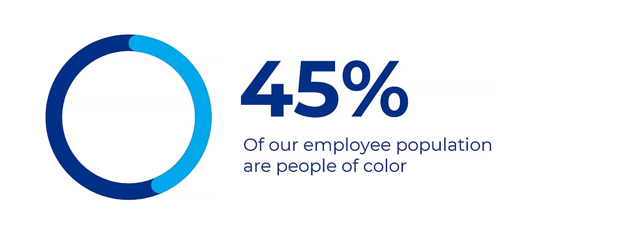 45 por cento de nossa população de funcionários são pessoas de cor