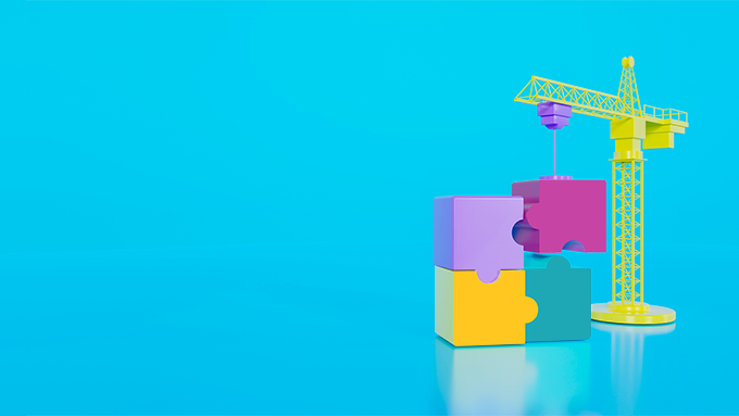 Crane with building blocks