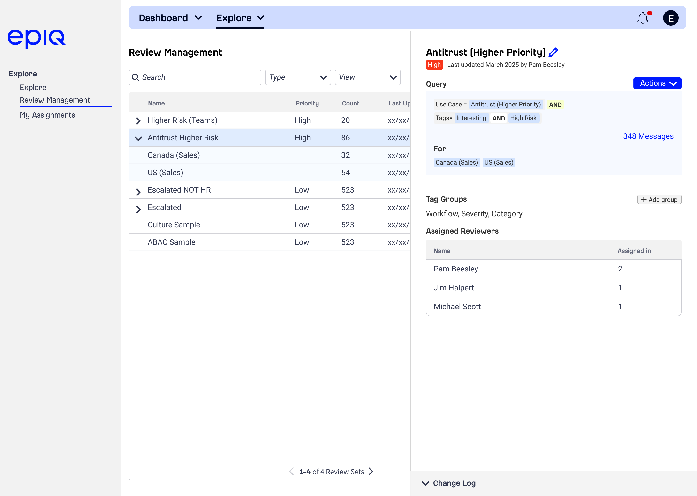 Epiq Detect Review Management example