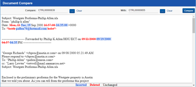 Relativity Compare Document Compare