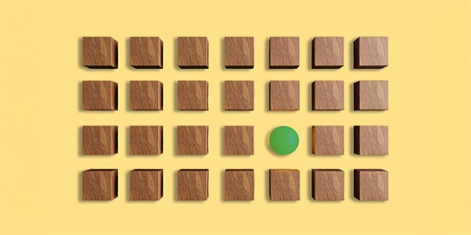 Blocks in rows with one missing and replaced with a green circle