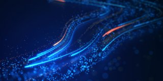 Blue and red wavy lines over a dark blue background