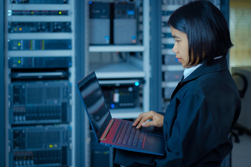 IT employee in server room