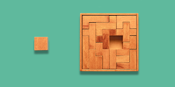 Wooden blocks making a complete puzzle