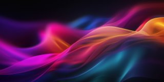Purple, blue, and orange wavy lines over a black background