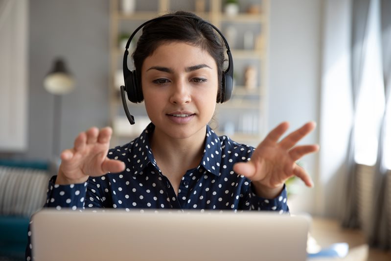 call center employee wearing headset